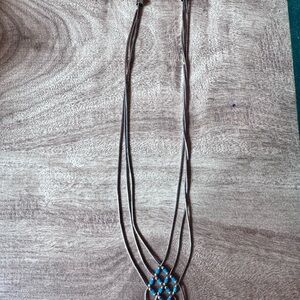Navajo Sterling Silver Liquid Silver Turquoise Beaded Necklace Vintage Authentic